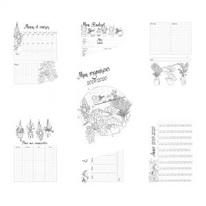 Pages de l'organiseur 2019 en noir et blanc, à imprimer et colorier